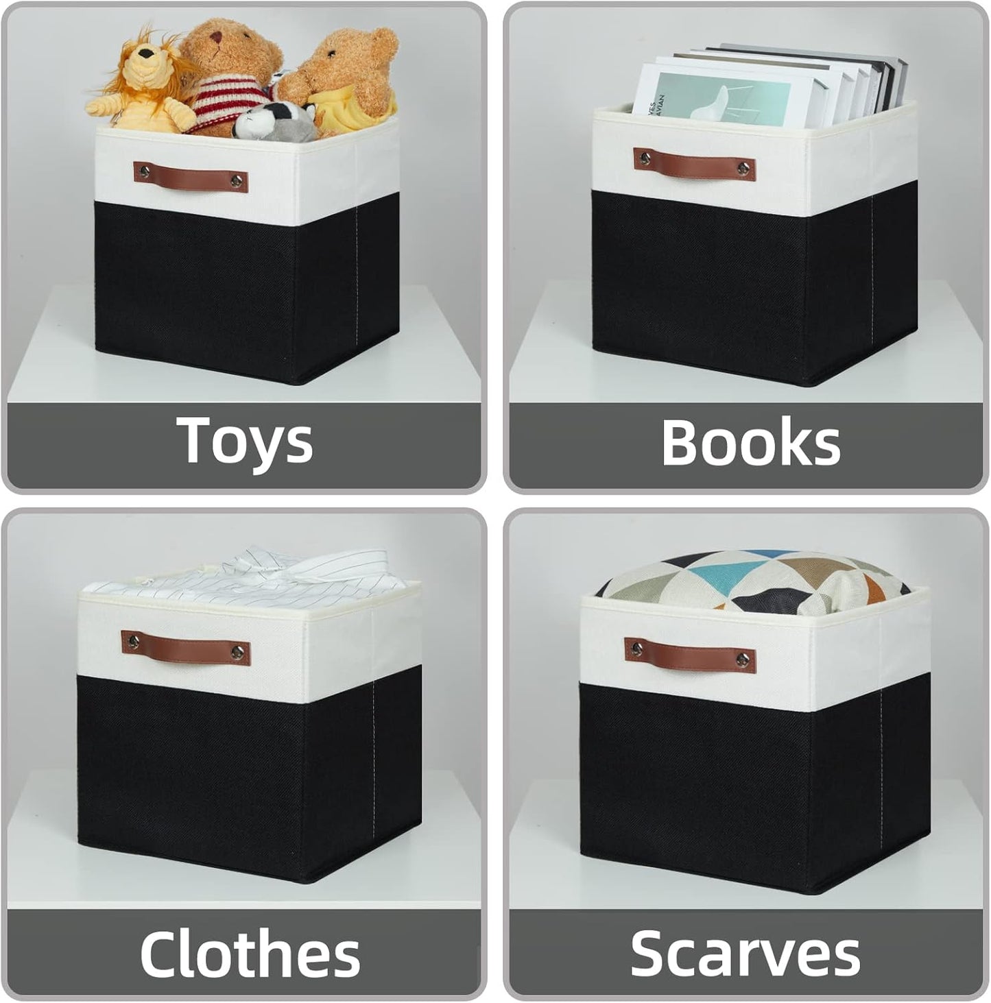 HNZIGE Cubes Storage Bins Set of 4,11 x 11 Fabric Storage Cube Baskets for Storage,Decorative Storage Bins for Shelves with Handles,Closet Clothes Baskets for Organizing Home(Black White)