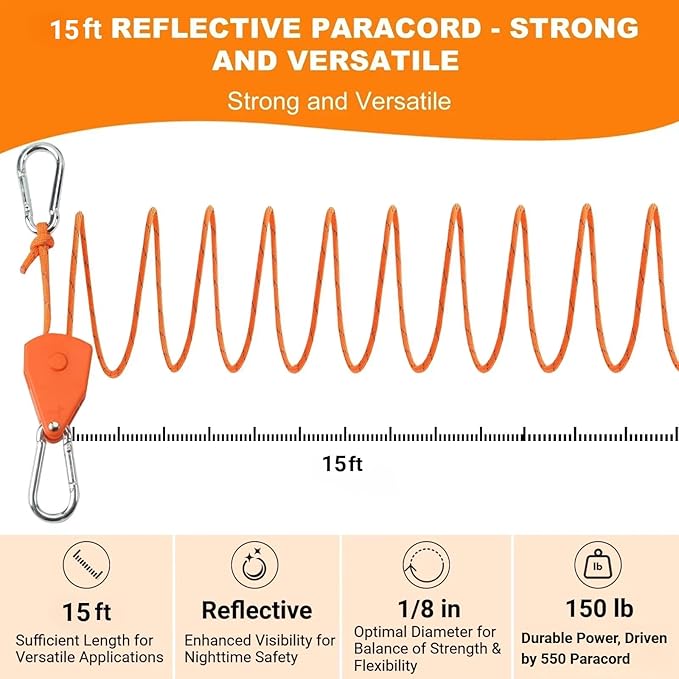 Longer 15ft Ratchet Straps Ropes Tie Down Rope Strap Small Mini Reflctive - Image 3
