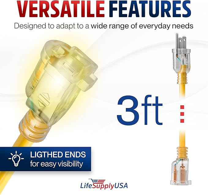 3ft Outdoor/Indoor Extension Cord 10/3 Gauge Ultra Heavy Duty 3 Prong SJTW - Image 6