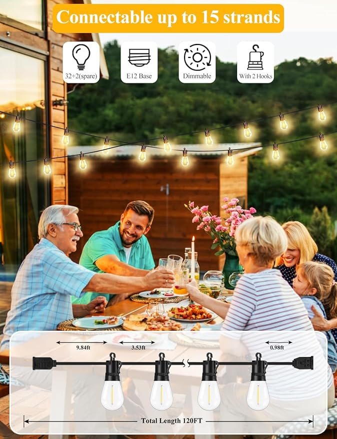 Brightever 120FT Outdoor String Lights Waterproof, LED Patio Lights - Image 3