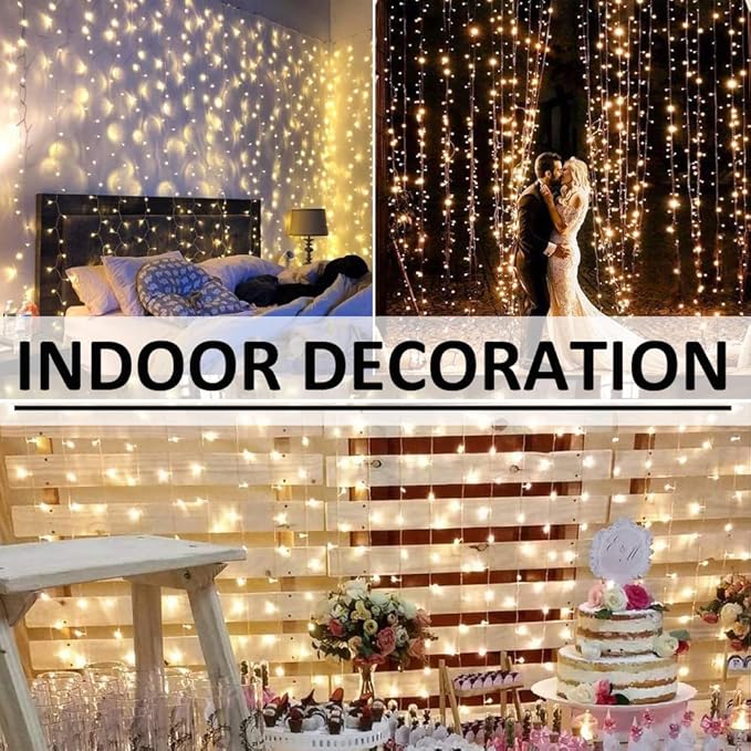 Solhice LED Curtain Lights Outdoor 20ft x10ft, 600 LED Plug in Hanging String - Image 4