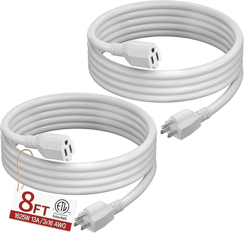 16/3 Short Extension Cord 8 FT 2 Pack, Indoor 3 Prong Power Cable, Suitable by Skrizcable