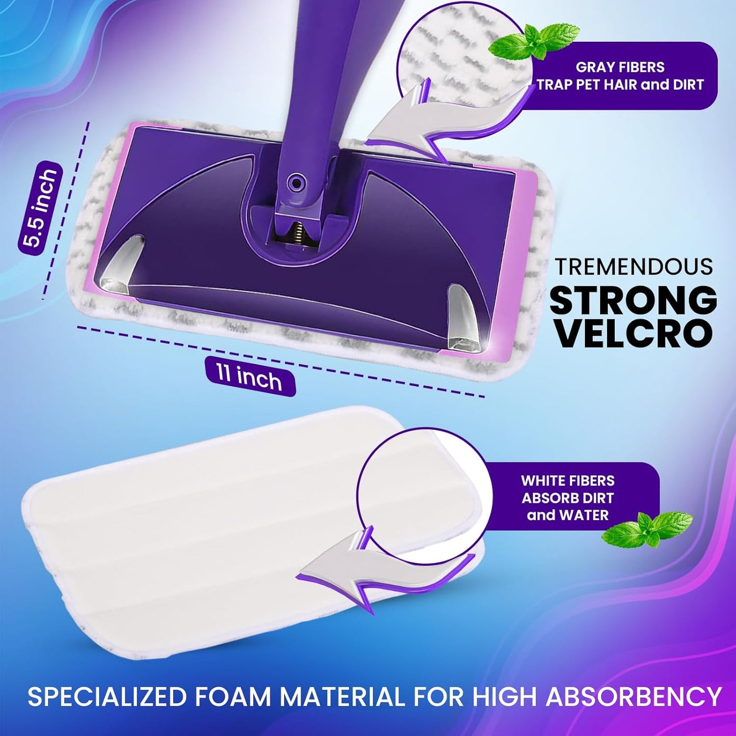 3pcs of Universal 11-inch Velcro Type Reusable Floor Mop Pads Compatible with Swiffer Wet Jet Refills Machine Washable Thick Microfiber Wet Pads for Hardwood and Household Cleaning Supplies (3pcs)