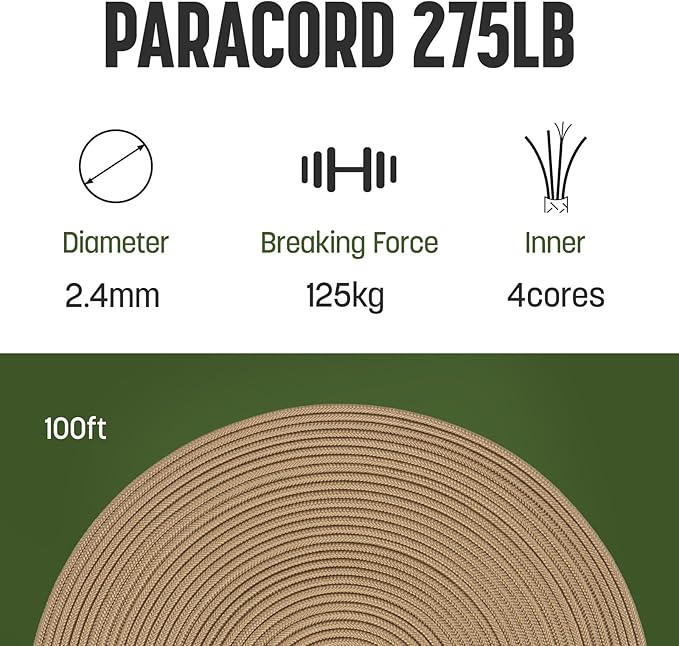 2.4mm Paracord 275LBS 100FT Rope Cord - Image 2
