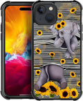 for iPhone 15 Case, Cute Little Elephant Sunflower White Line Art Pattern by FKBRCL4U