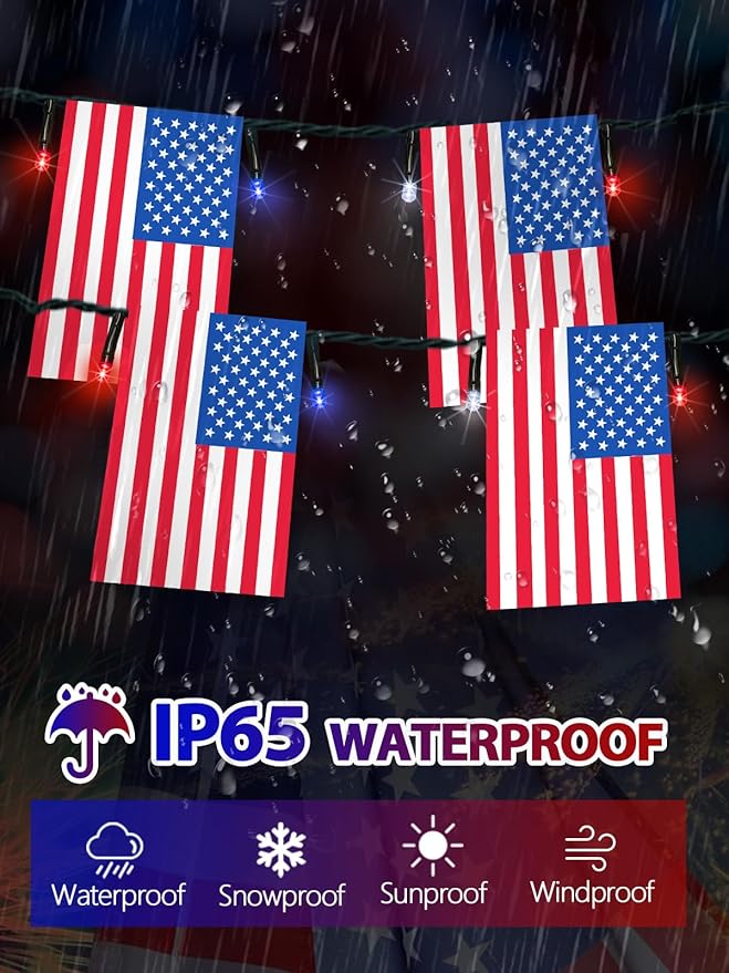 4th of July Decorations, Solar American Flag Lights Outdoor - Image 3