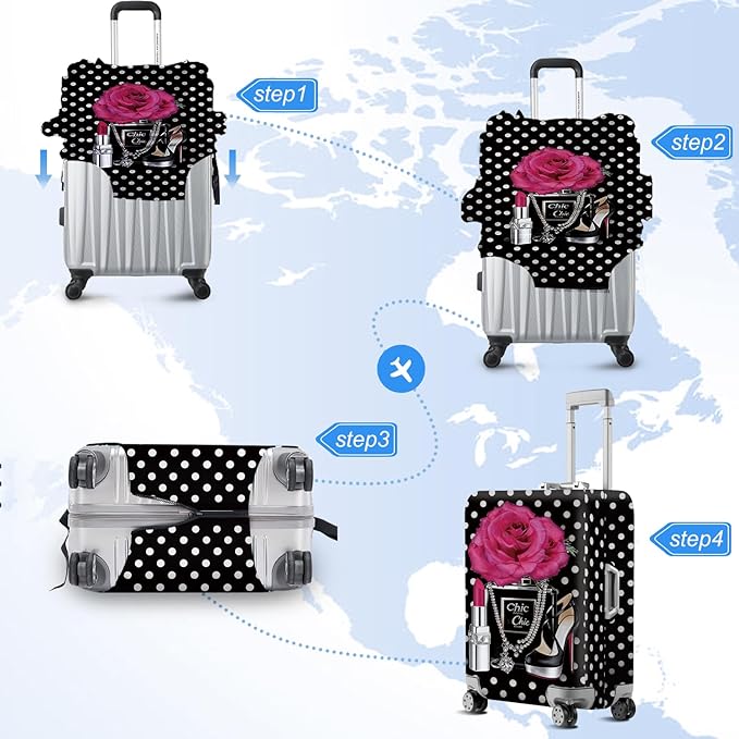 ANNA QUEEN Vintage Polka Dot Rose Travel Luggage Cover -Stretchable Airplane - Image 6