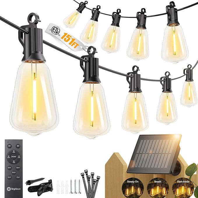 Brightown 151FT Solar String Lights Outdoor Waterproof, Patio Lights by Brightown