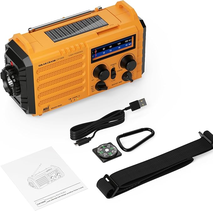 Eoxsmile Emergency Radio with NOAA Weather Alert, 5000mAh Solar Hand Crank - Image 7