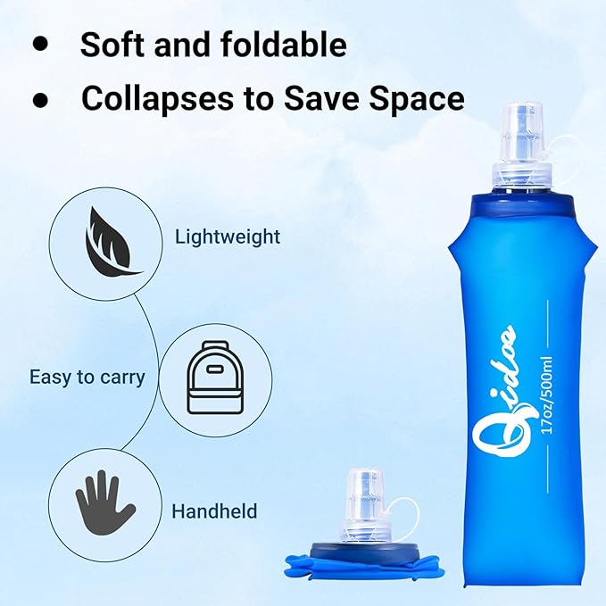 2PCS Soft Water Bottle, 17oz/500ml TPU Collapsible Flask Foldable Bottles - Image 2