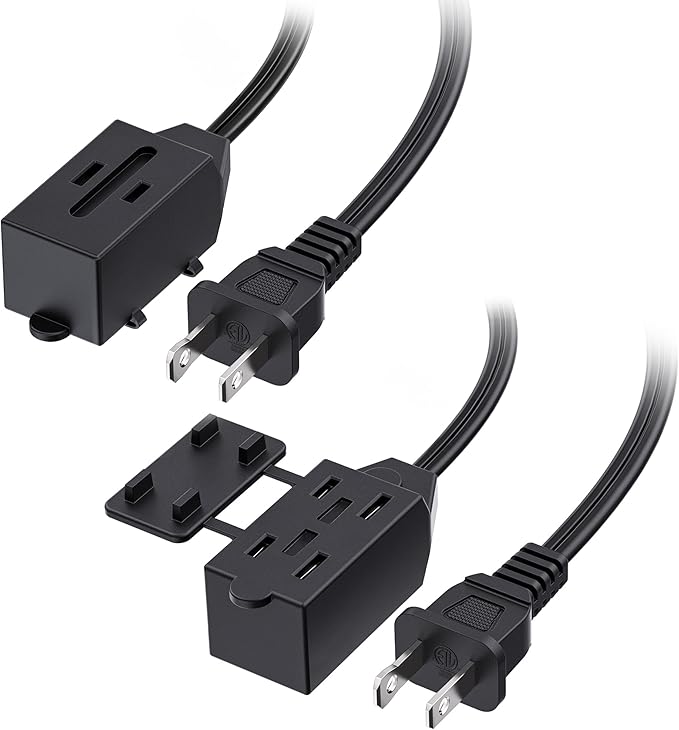 Cable Matters 2-Pack 16 AWG 2 Prong Short Extension Cord 3 ft, 13A 3-Outlet by CableMatters