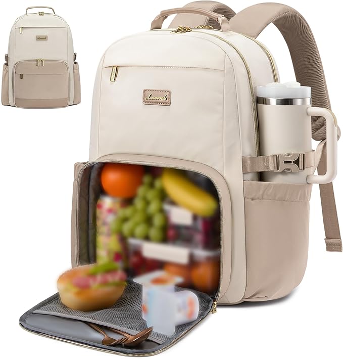 LOVEVOOK Lunch Backpack with Lunch Compartment, 17 Inch Laptop Work Travel by LOVEVOOK
