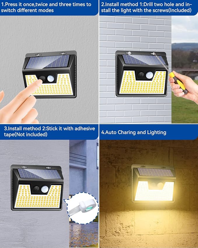 Peasur Solar Lights Outdoor Waterproof, Warm White Motion Sensor Light - Image 6