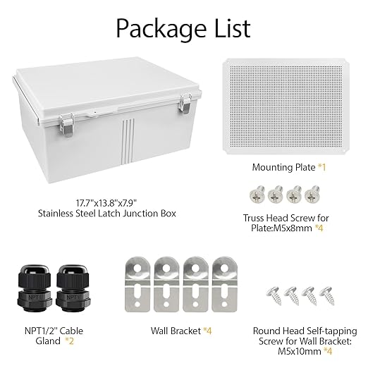 LeMotech Electrical Box, IP67 Waterproof Hinged Cover Stainless Steel Latch - Image 8