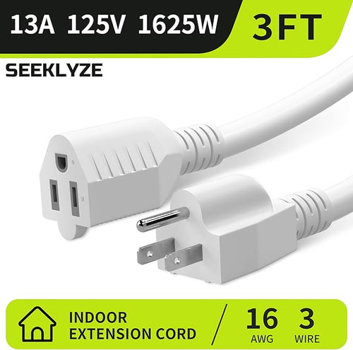 16/3 White Extension Cord 3 FT, Indoor Extension Cord - Image 2