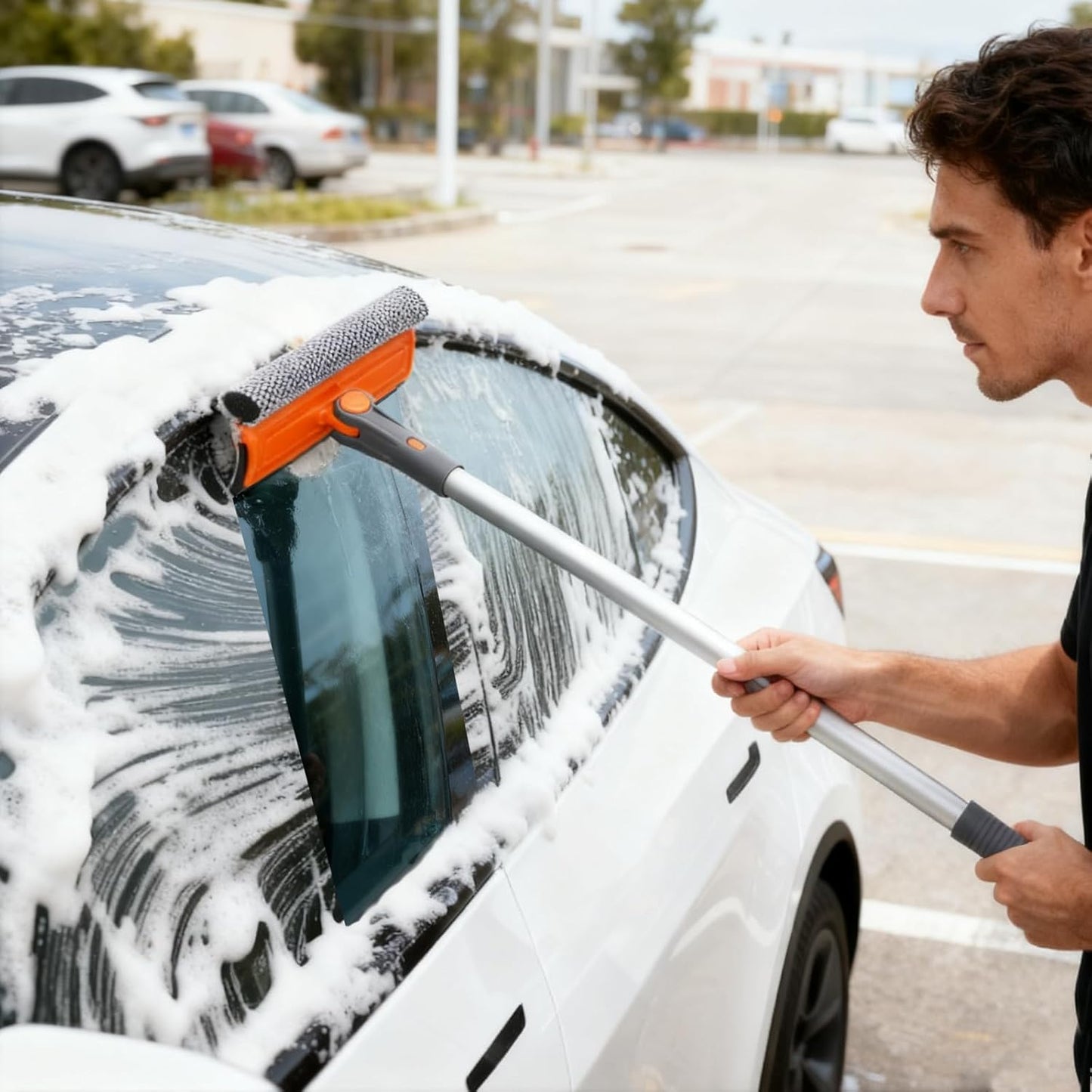 eazer Professional Window Squeegee, 2-in-1 Rotatable Squeegee for Window Cleaning Kit, Window Cleaner Tool, Window Washing Equipment Kit with Extension Pole (20''-30'') for Shower/Windshield