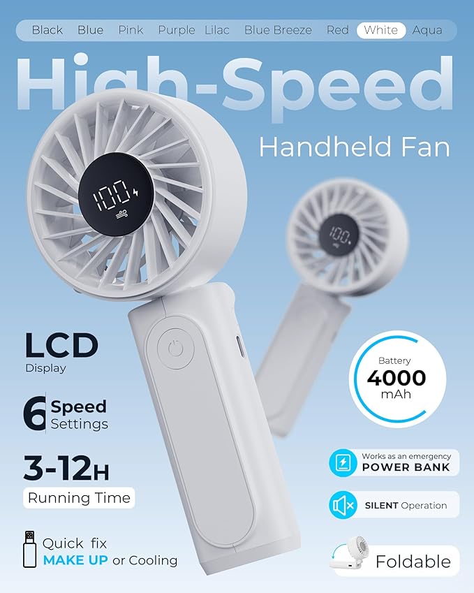 Peiyuu Handheld Portable Fan, 4000mAh USB Rechargeable Personal Fan, 180° - Image 2