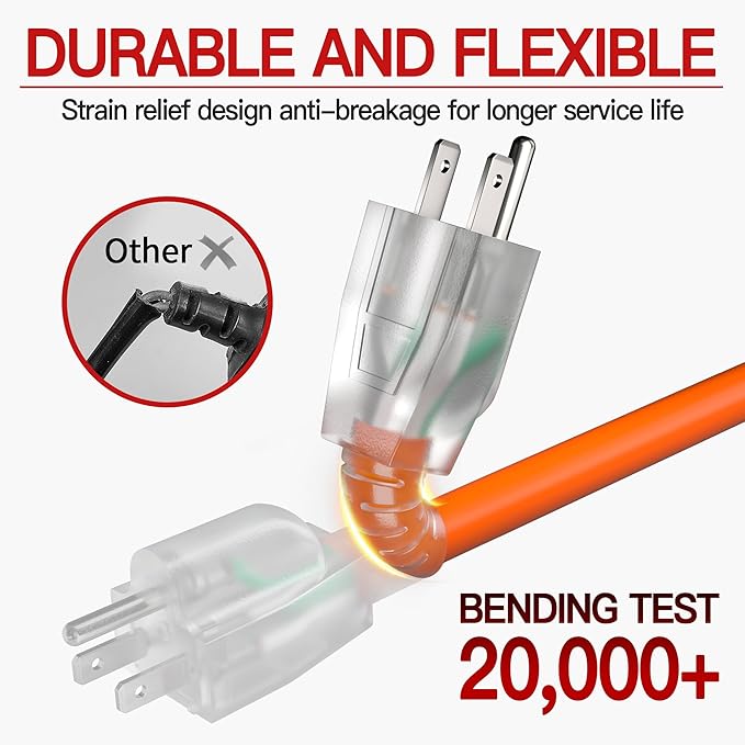 150 FT 12 Gauge Extension Cord Outdoor, Heavy Duty Weatherproof & Flame - Image 4