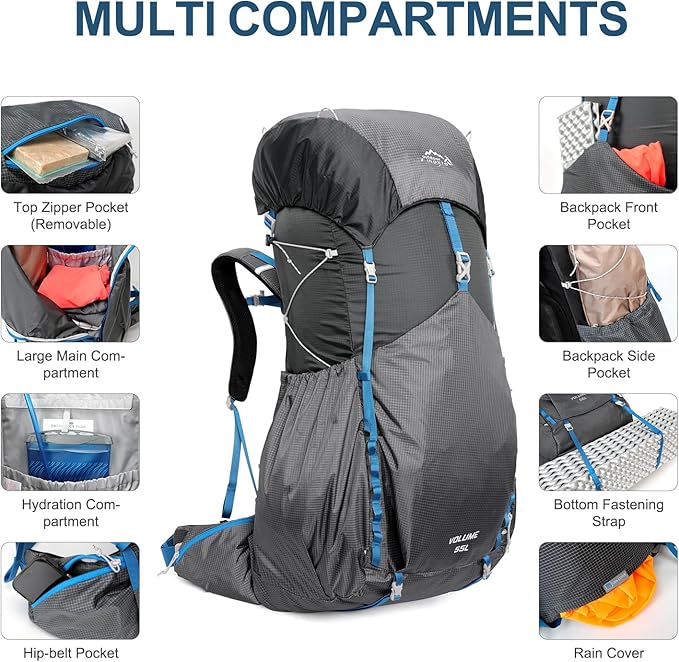 IX INOXTO 55L Internal Frame Waterproof Hiking Camping Backpack - Image 4