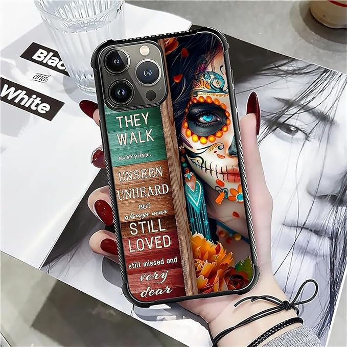 for iPhone 16 Pro Max Case, Sugar Skull Day of Death Halloween Pattern Graphic - Image 7