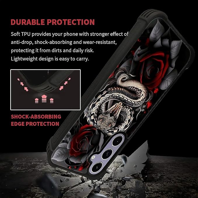 for Samsung Galaxy S24 S25 Case, Entwined Rose Snake Pattern Graphic Design - Image 5