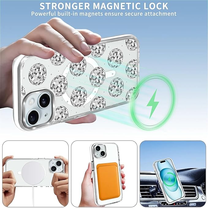Case for iPhone 15, Disco Ball Grayish White Phone Case Design，for Women Girls - Image 3