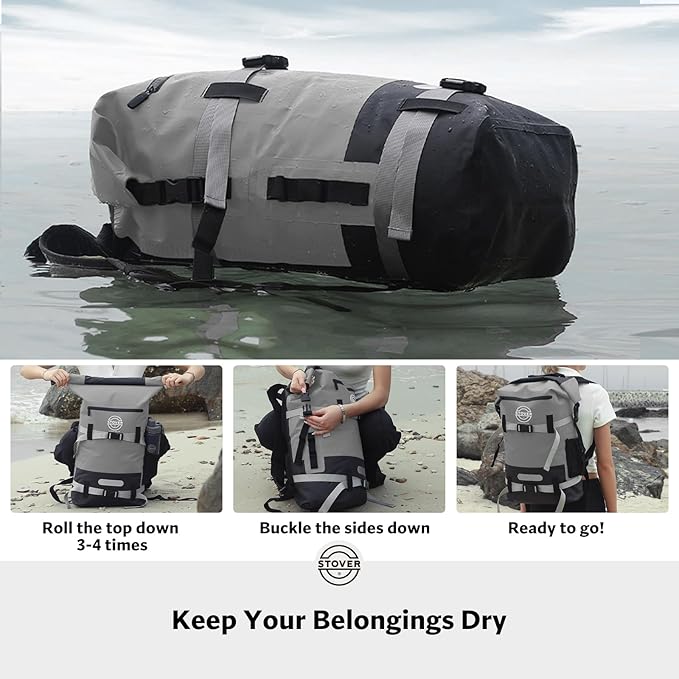 STOVER 5/10/25/30/40/55L Waterproof Dry Bag- Roll-Top Backpack w/Phone Case- - Image 4
