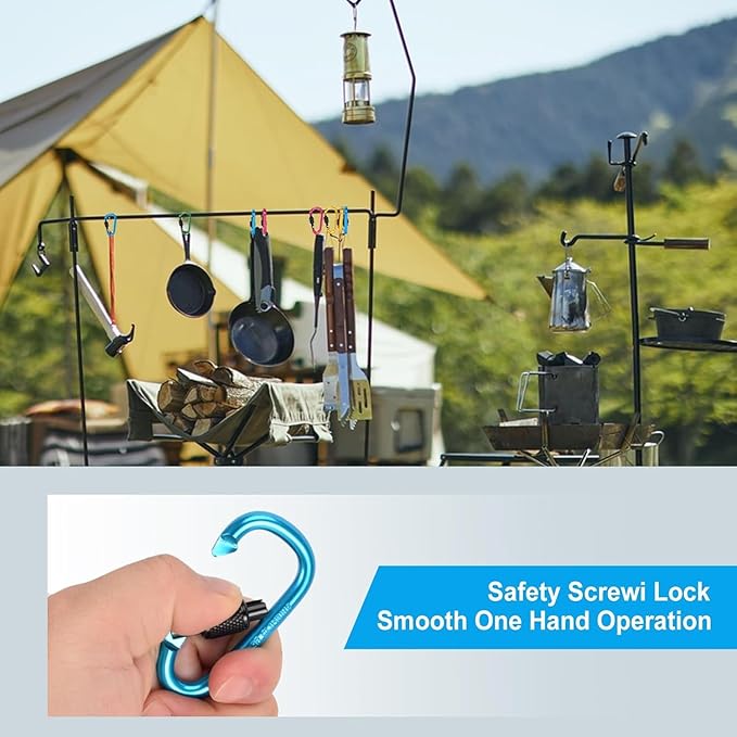 10 Pack Aluminum D Ring Key Rings Hiking Clips Locking Carabiner - Image 2