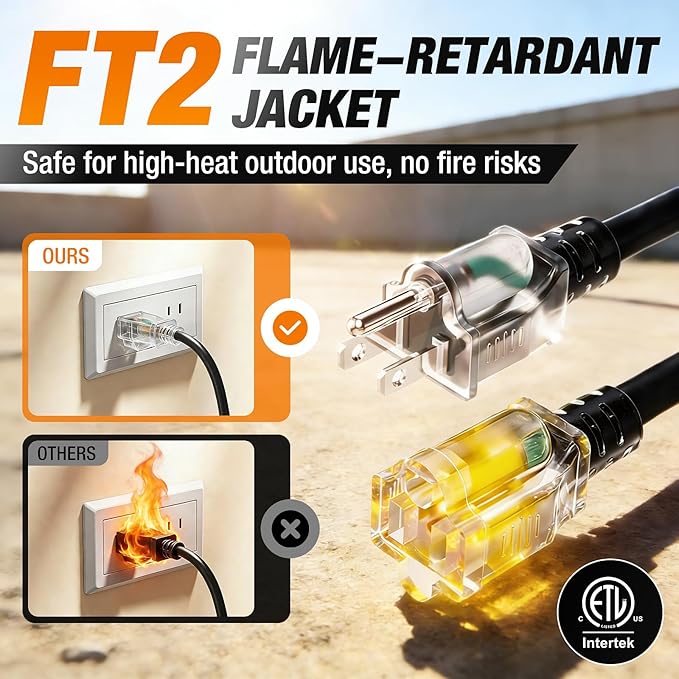 50 FT Outdoor Extension Cord Waterproof, 16/3 Gauge Heavy Duty 3 Prong Power - Image 4