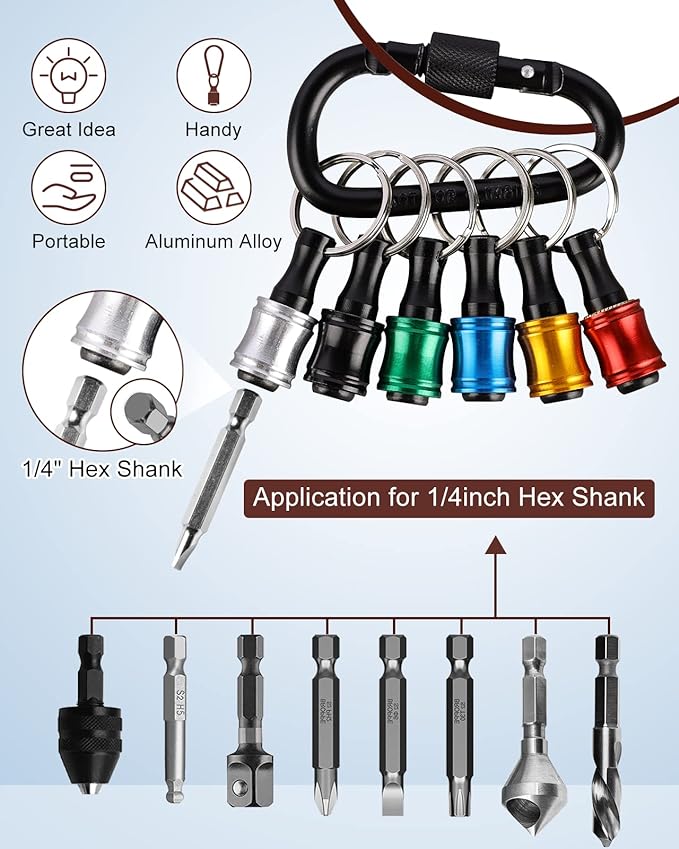 katerk 6pcs 1/4 inch Hex Shank Aluminum Alloy Screwdriver Bits Holder 8 Sets - Image 2