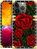 Compatible with iPhone 15 Pro Case, Vector Red Rose Green Leaf Luxury Golden by Unknown