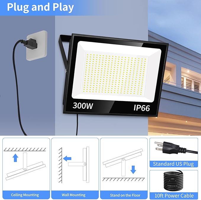 ISUERFY 300W LED Flood Light Outdoor - Image 3