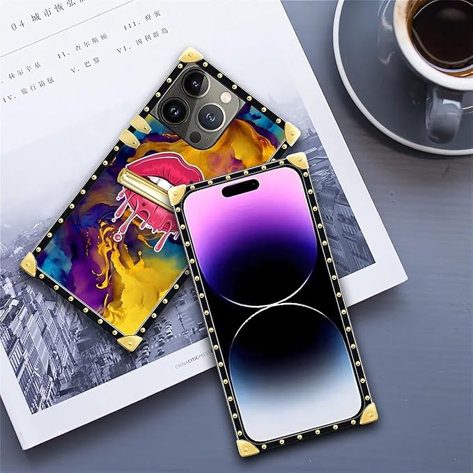 Compatible with iPhone 14 Pro Max Case, Cool Corlorful Lip Marble Luxury Golden - Image 6