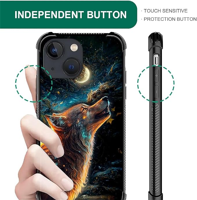 for iPhone 14 Case, Star Cave Hungry Wolf Pattern Graphic Design Girl Boy Soft - Image 4