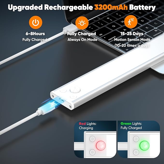 Brightever Under Cabinet Lights, 14inch Rechargeable Battery Operated Motion - Image 4
