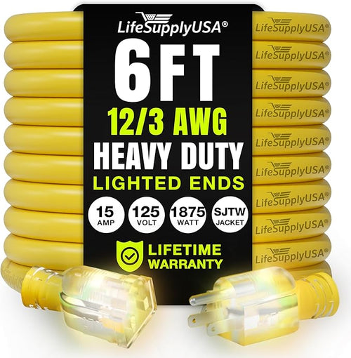 6ft Outdoor/Indoor Extension Cord 12/3 Gauge Extra Heavy Duty 3 Prong SJTW by LifeSupplyUSA