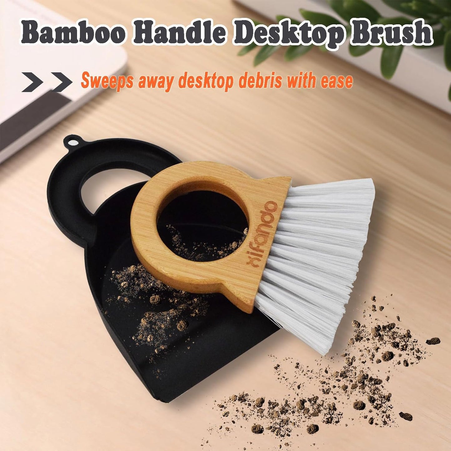 Mini Broom and Dustpan for Housekeeping-Bamboo Handle Small Broom and Dustpan Set Combination Mini Desktop Sweep, Keyboard Cleaning Brush with Shovel Brush,Round Bamboo Handle