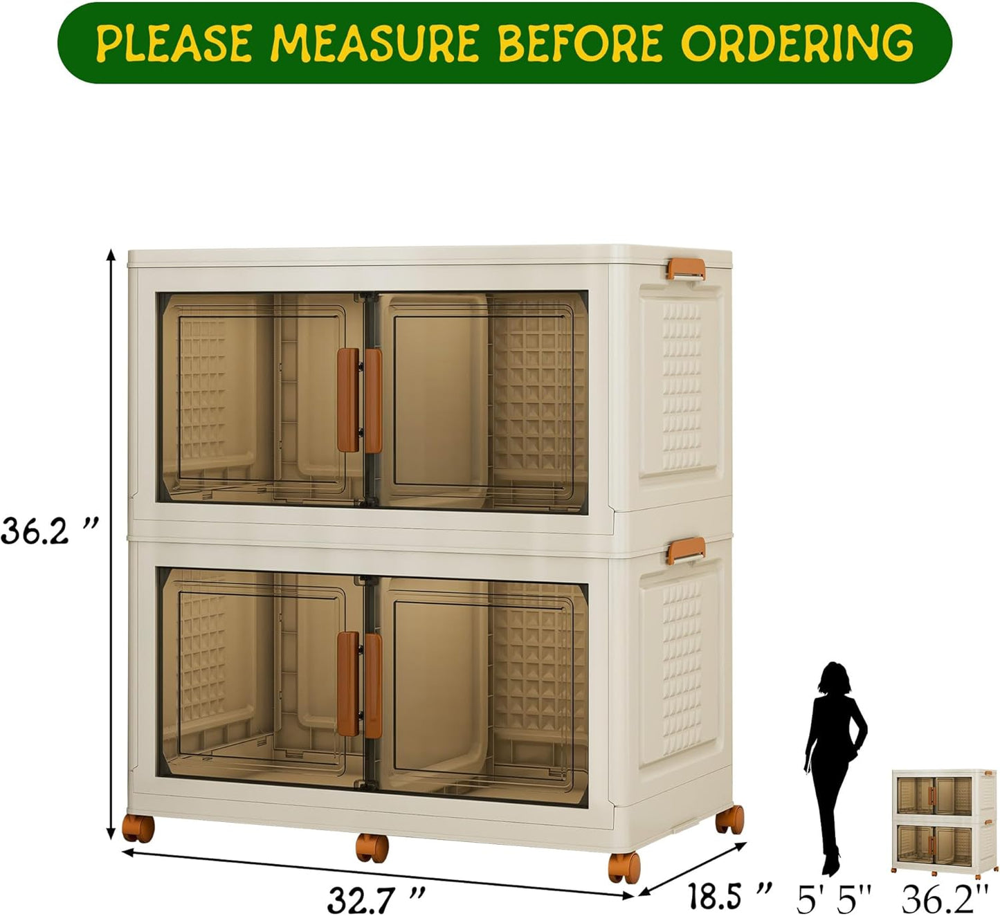 2 Tier Extra Large Stackable Storage Bins with 1 Lid 205 QT/Tier, Collapsible Plastic Box Storage with Wheels, Home Containers Boxes Closet Organizers for Living Room, Office, Dorm