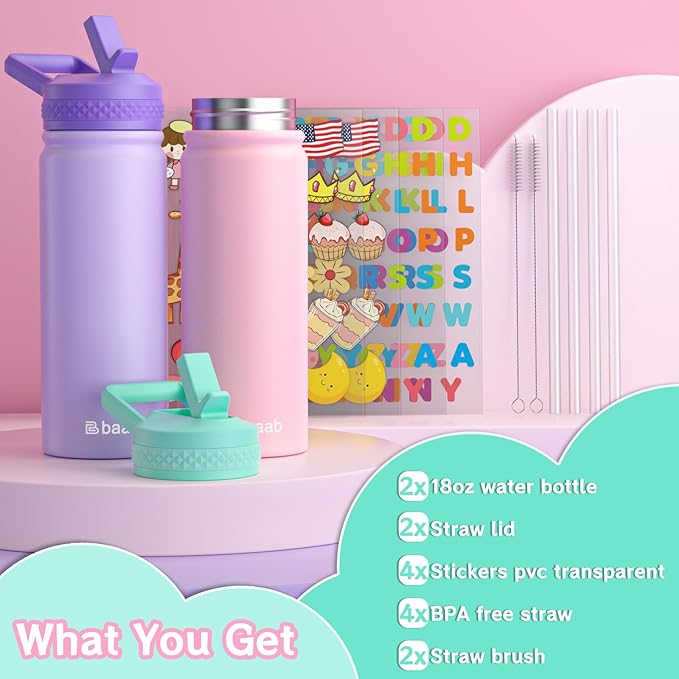 baab 20oz Kids Water Bottle, Insulated Water Bottle - Image 7