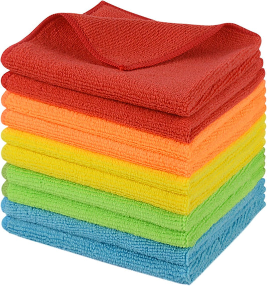 SINLAND Microfiber Dish Cloth for Washing Dishes Rags Best Kitchen Washcloth Cleaning Cloths 5 Color Assorted 12Inchx12Inch 10 Pack