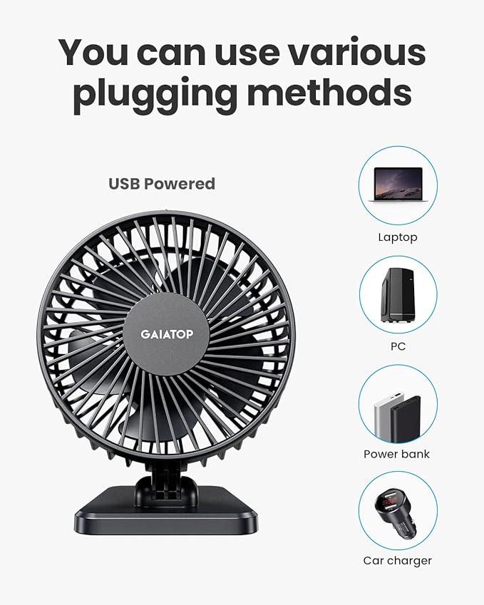 Gaiatop USB Desk Fan, Small But Powerful, Personal Portable Quiet 3 Speeds - Image 8