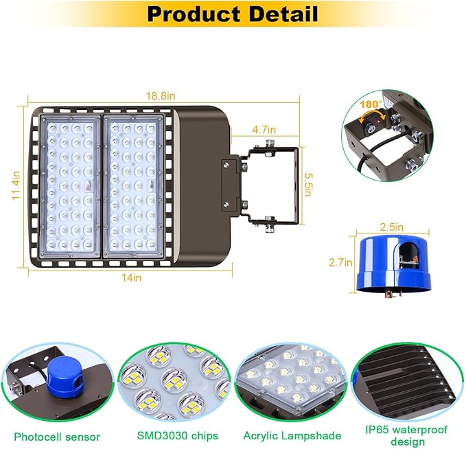 200W LED Parking Lot Light Outdoor, 28000LM Bright Dusk to Dawn Floodlights - Image 3