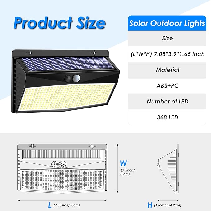 368 LED Solar Motion Sensor Lights Outdoor, Solar Fence Lights - Image 7