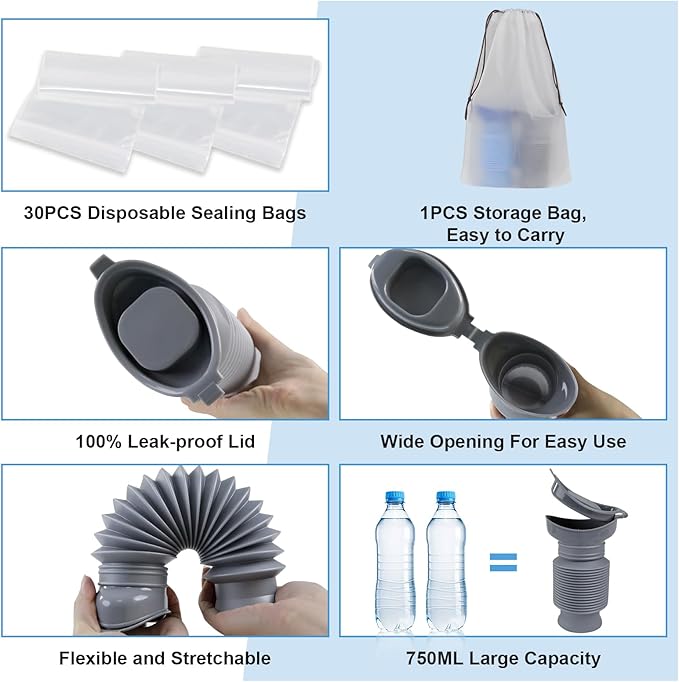 Pee Bottles for Men, Portable Urinal for Men, Collapsible Urine Bottle 750ML - Image 3