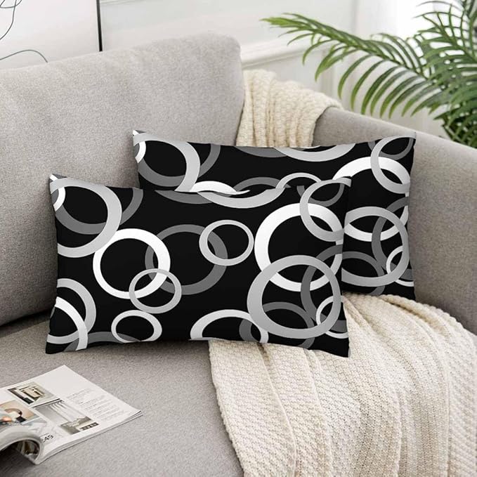Abstract Geometric Circle 12 X 20 Pillow Covers Black White Decor Artwork Set - Image 5