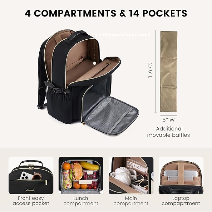 LOVEVOOK Lunch Backpack with Lunch Compartment, 17 Inch Laptop Work Travel - Image 4