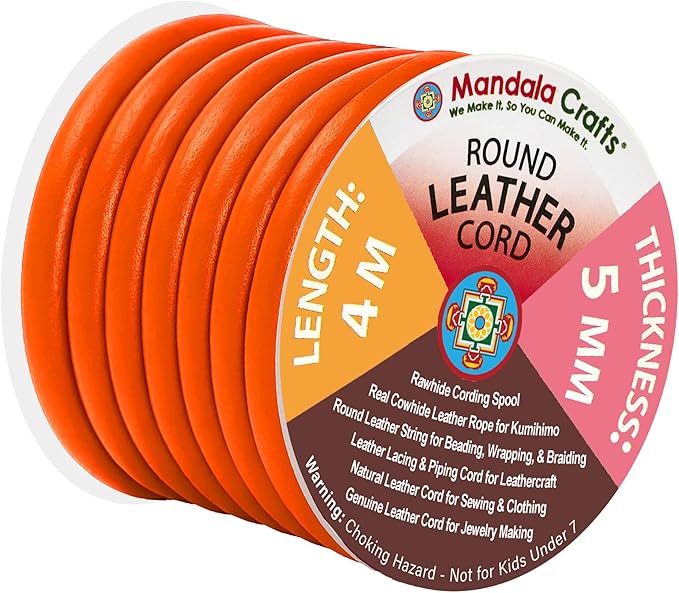 Mandala Crafts Round Genuine Orange Leather Cord - Image 6