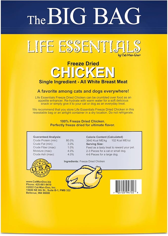 Life Essentials by Cat-Man-Doo | Chicken - 16oz. Bag | Freeze Dried Chicken Cat - Image 2