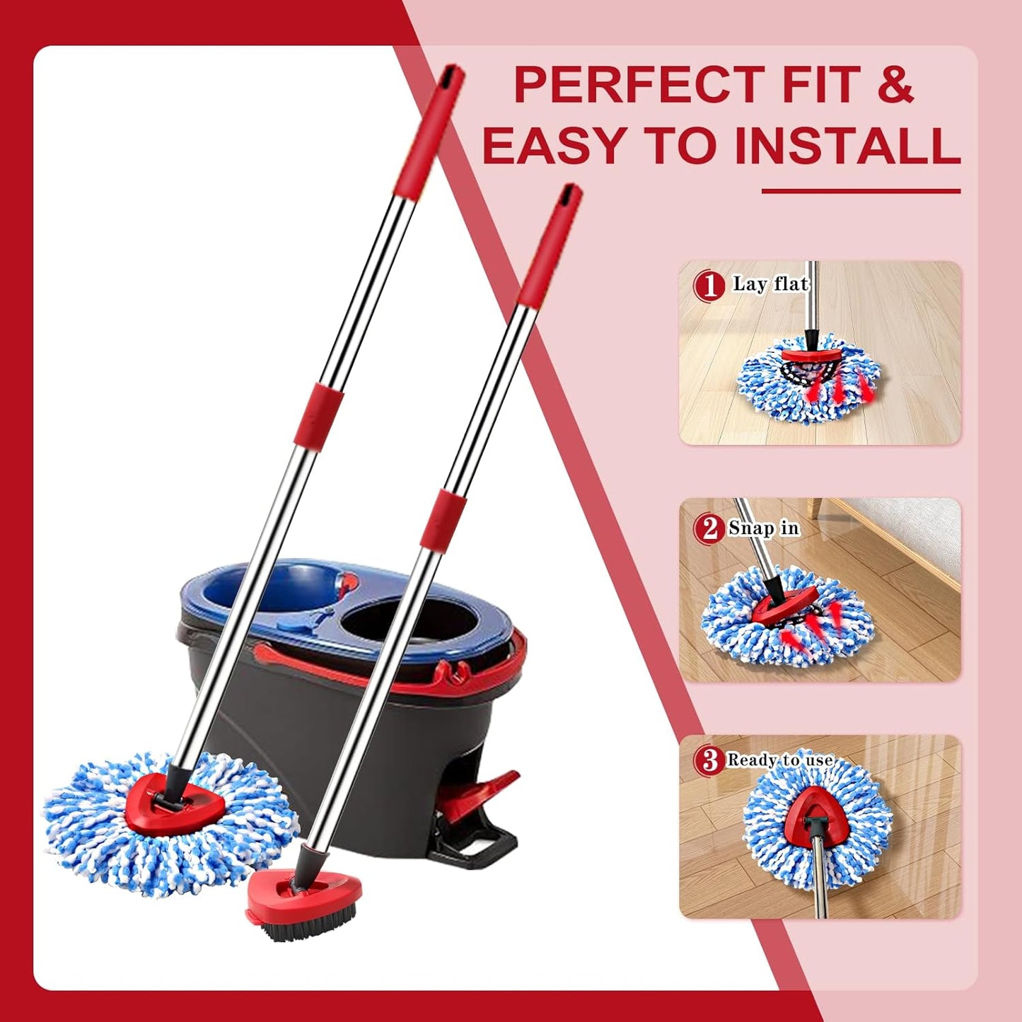 6 Pack Spin mop Replacement Head, Spin mop Scrub Brush,Microfiber Mop Refills, Easy to Replace,for Bathroom,Kitchen,Tub and Tile,Easy Cleaning,Suitable for Ocedar RinseClean 2-Tank System Spin Mop (G)