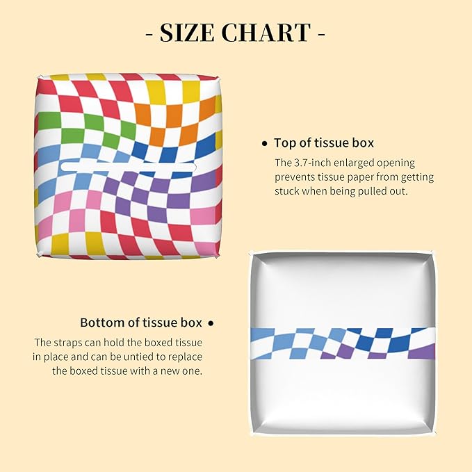 Tissue Box Cover Square, Colorful Wavy Checkerboard Tissue Box Holder - Image 3